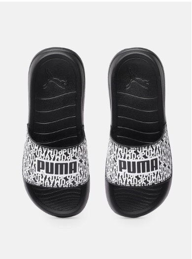 PUMA Black & White Printed Popcat 20 Sliders
