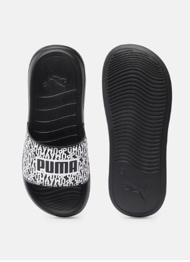 PUMA Black & White Printed Popcat 20 Sliders