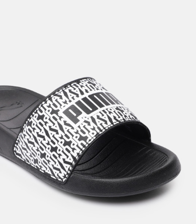 PUMA Black & White Printed Popcat 20 Sliders